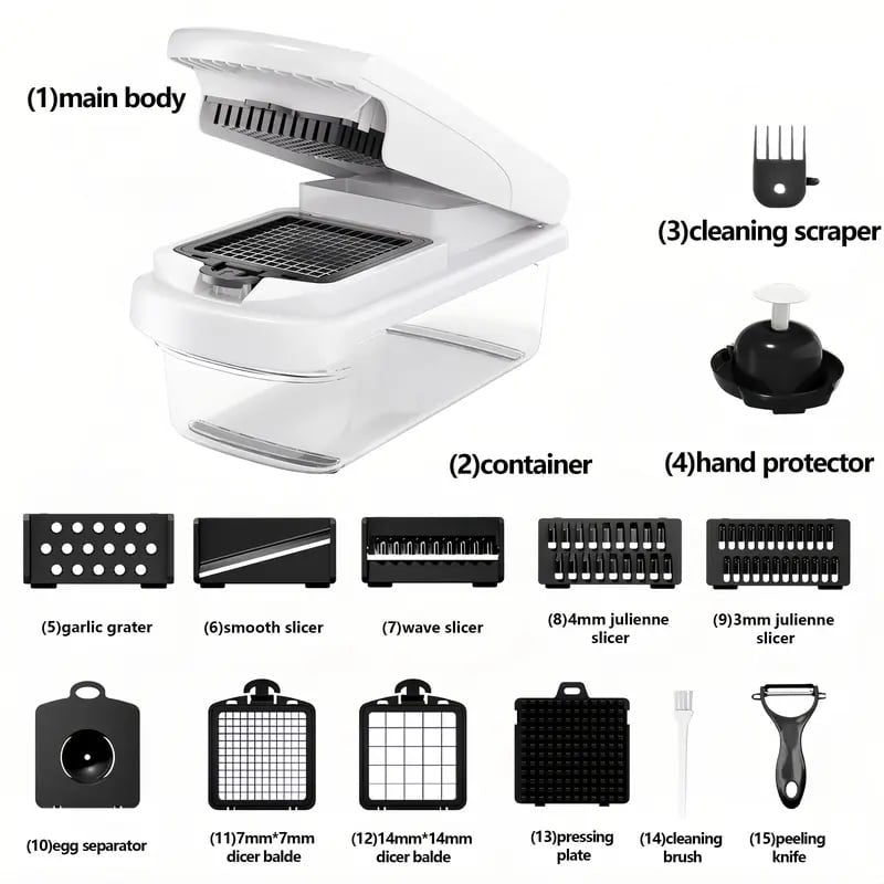 🔥Last Day Promotion-70% OFF 💥15-in-1 Vegetable Chopper | Multifunctional Food Cutter with Container