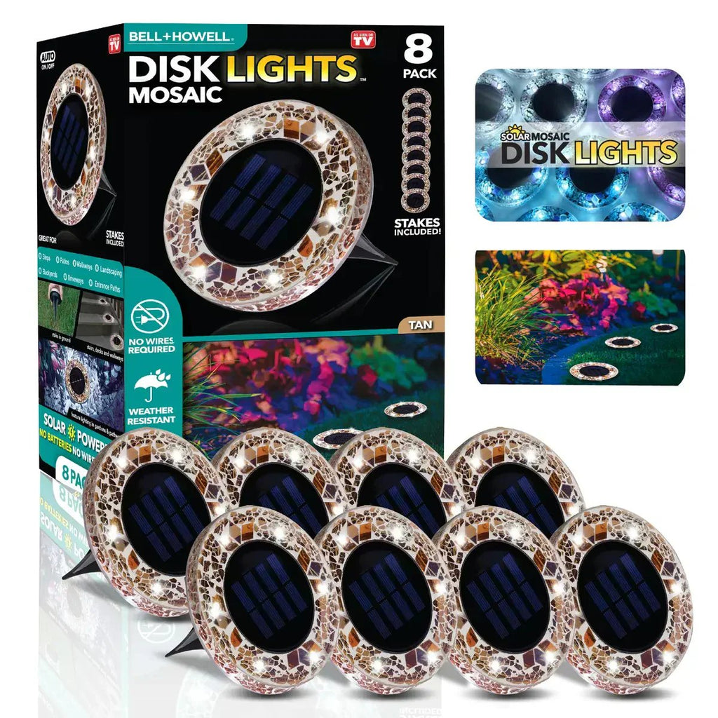 🛋️Solar Mosaic Disk Lights – Waterproof LED Pathway Lights with Auto On/Off
