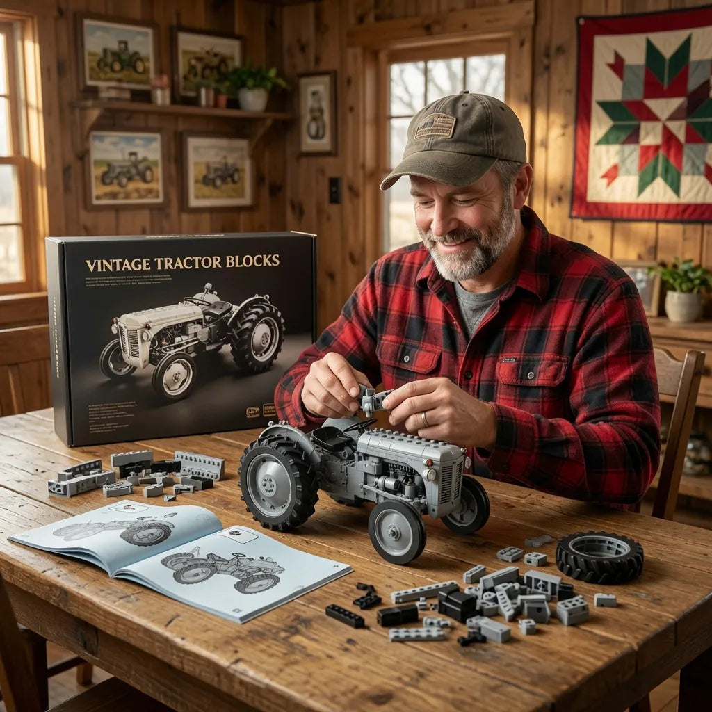 Classic 1948 Grey Farm Tractor Building Block Set – Vintage Field Edition