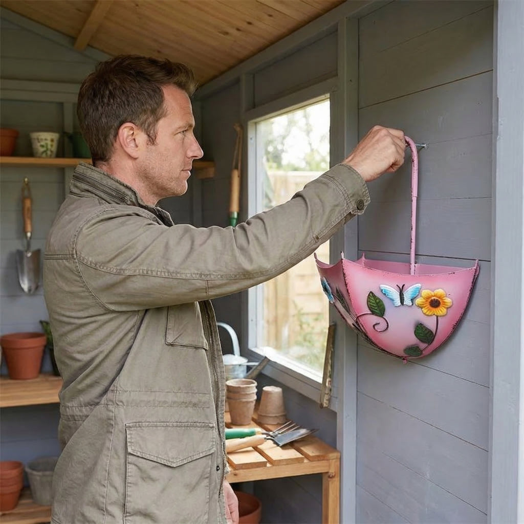 Umbrella-Shaped Wall Planter with Rotatable Handle & Drainage