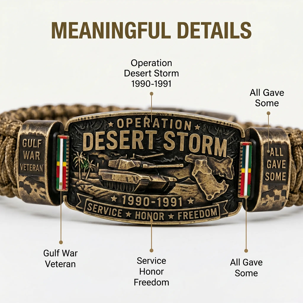 Operation Desert Storm Veteran Paracord Bracelet, Gulf War Service Memorial Honor Wristband