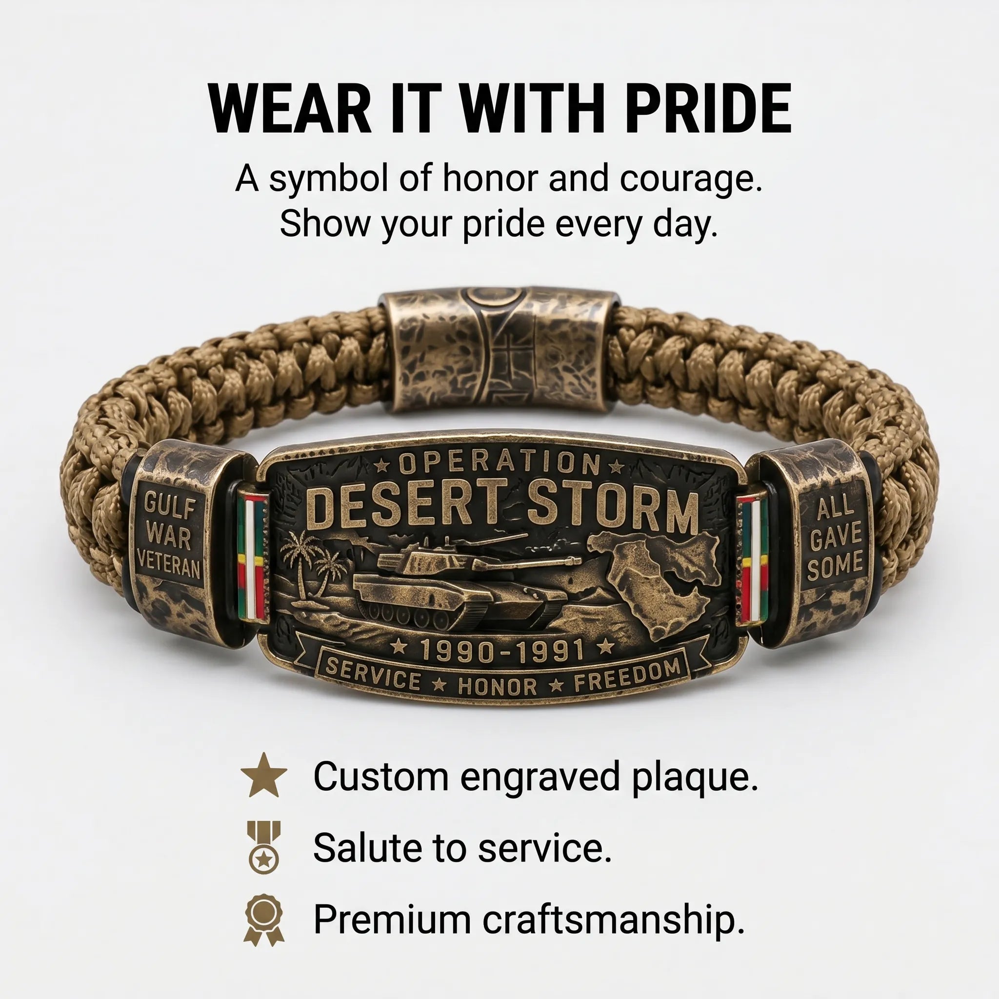 Operation Desert Storm Veteran Paracord Bracelet, Gulf War Service Memorial Honor Wristband