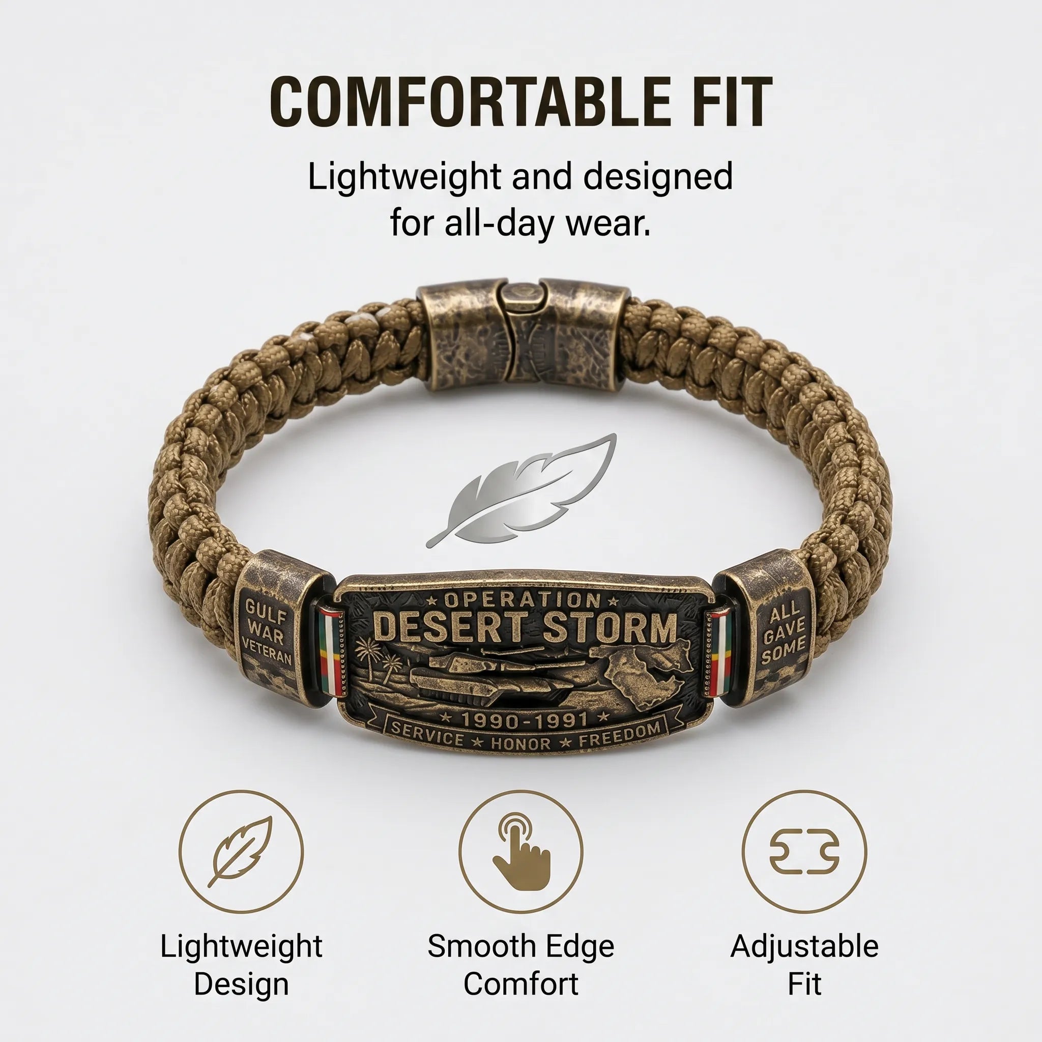 Operation Desert Storm Veteran Paracord Bracelet, Gulf War Service Memorial Honor Wristband