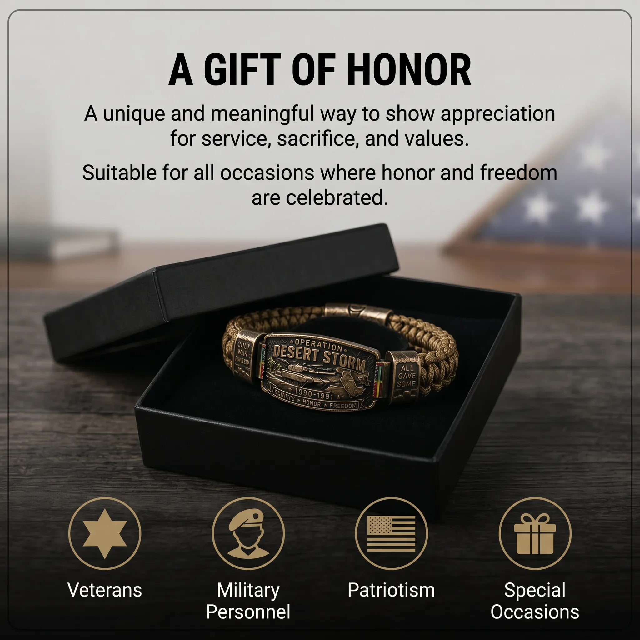 Operation Desert Storm Veteran Paracord Bracelet, Gulf War Service Memorial Honor Wristband