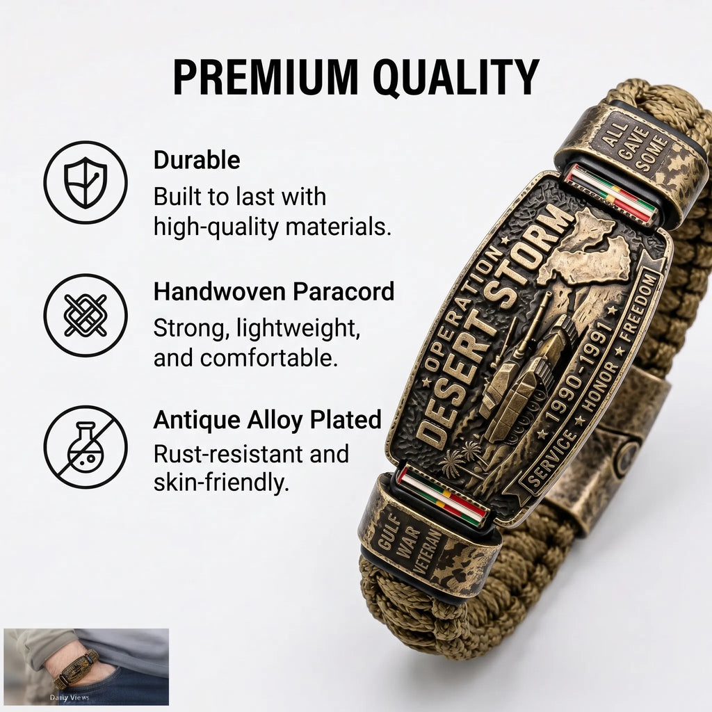 Operation Desert Storm Veteran Paracord Bracelet, Gulf War Service Memorial Honor Wristband